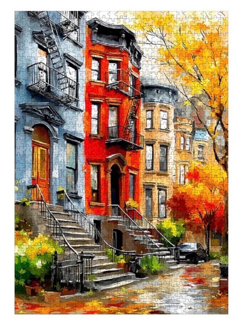 Autumn NYC Brownstone Street Art Puzzle - 1000 pieces 27.5 in by 19.7 in